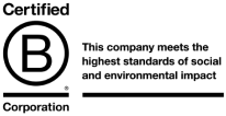 Certified B Corporation logo, reading: This company meets the highest standards of social and environmental impact.